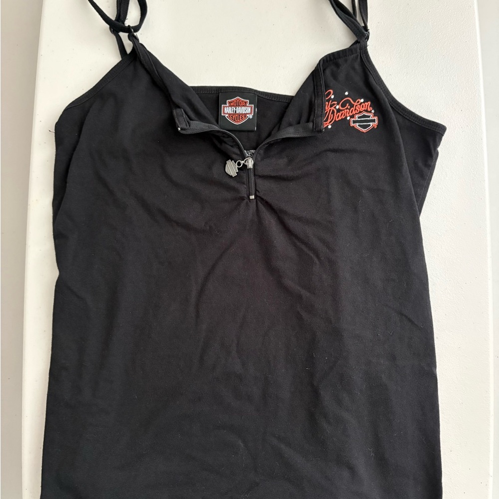 Harley-Davidson Black Spaghetti-Strap Logo Camisole with Front Zip